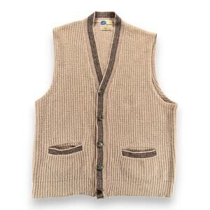 Vintage Pilgrim Sweater Adult MEDIUM Brown Cardigan Vest Sears Lamb Wool USA 60s